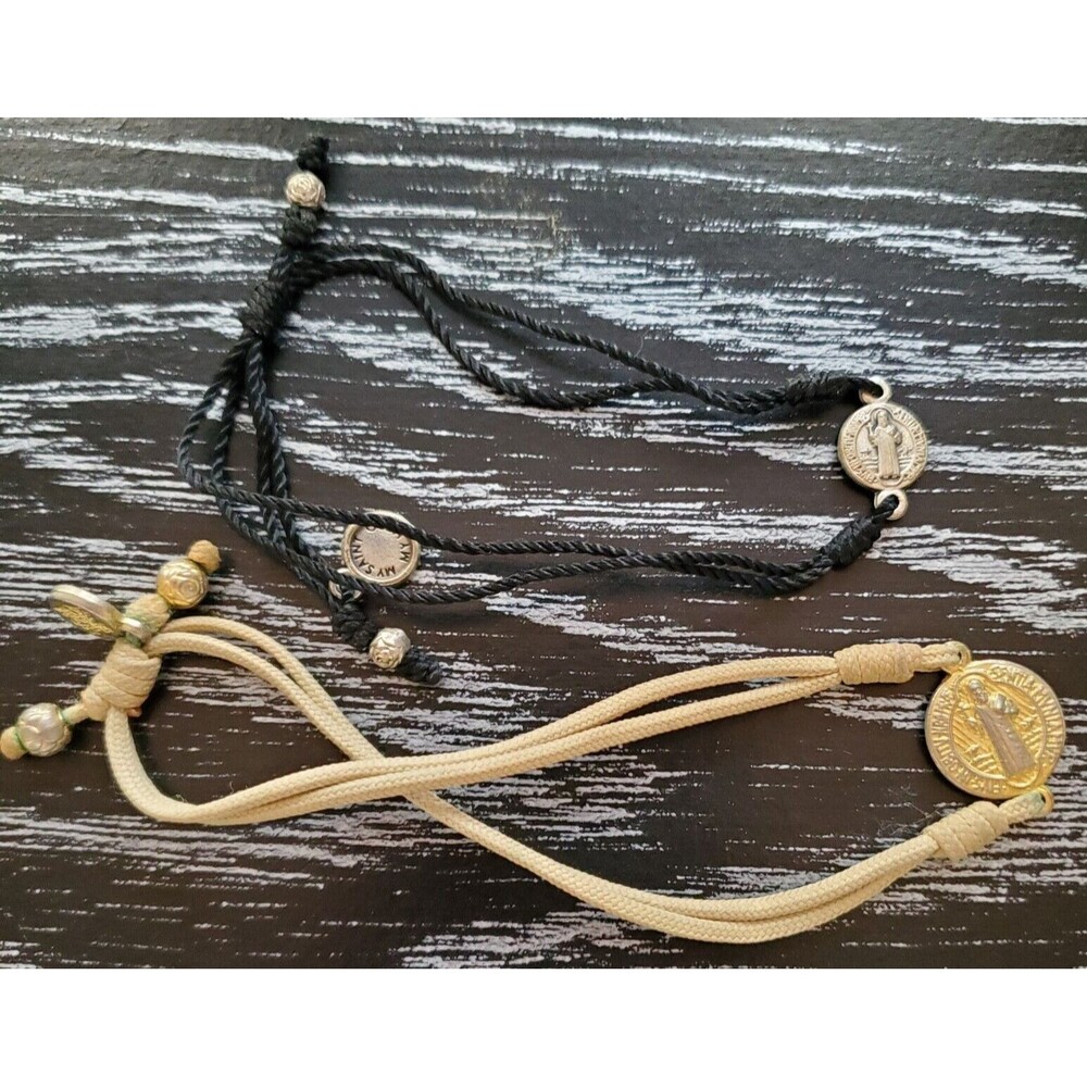 ST Benedict Sentia MVNIAMVR Medal Bracelets 2 Religious on Adjustable Cord 6" 7"